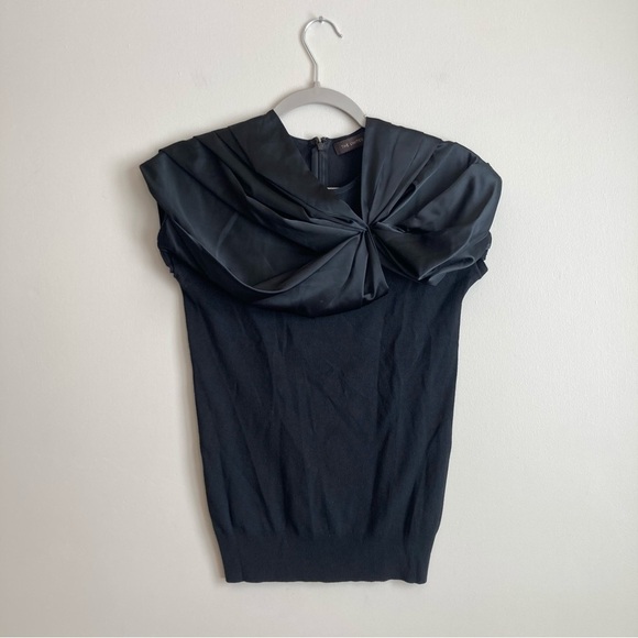 The Limited Tops - The Limited Black Knit Satin Statement Bow Neckline Top S